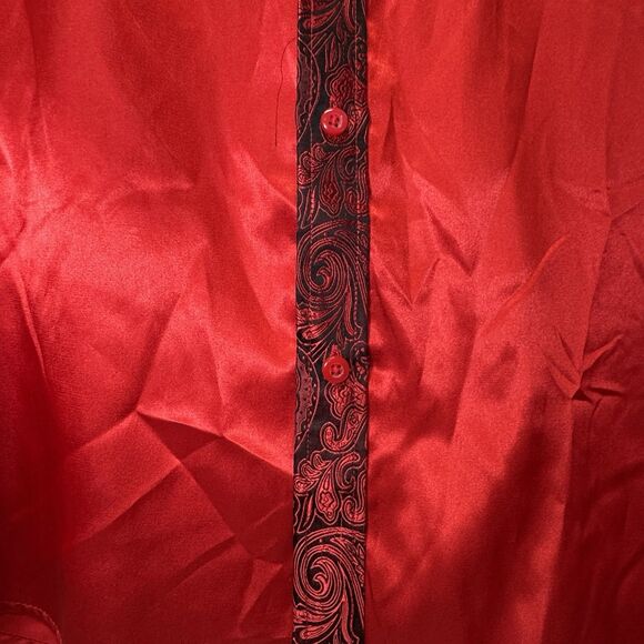 Barry Wang Red Paisley Long Sleeve Button Up Shirt Men's XLarge - Picture 4 of 9
